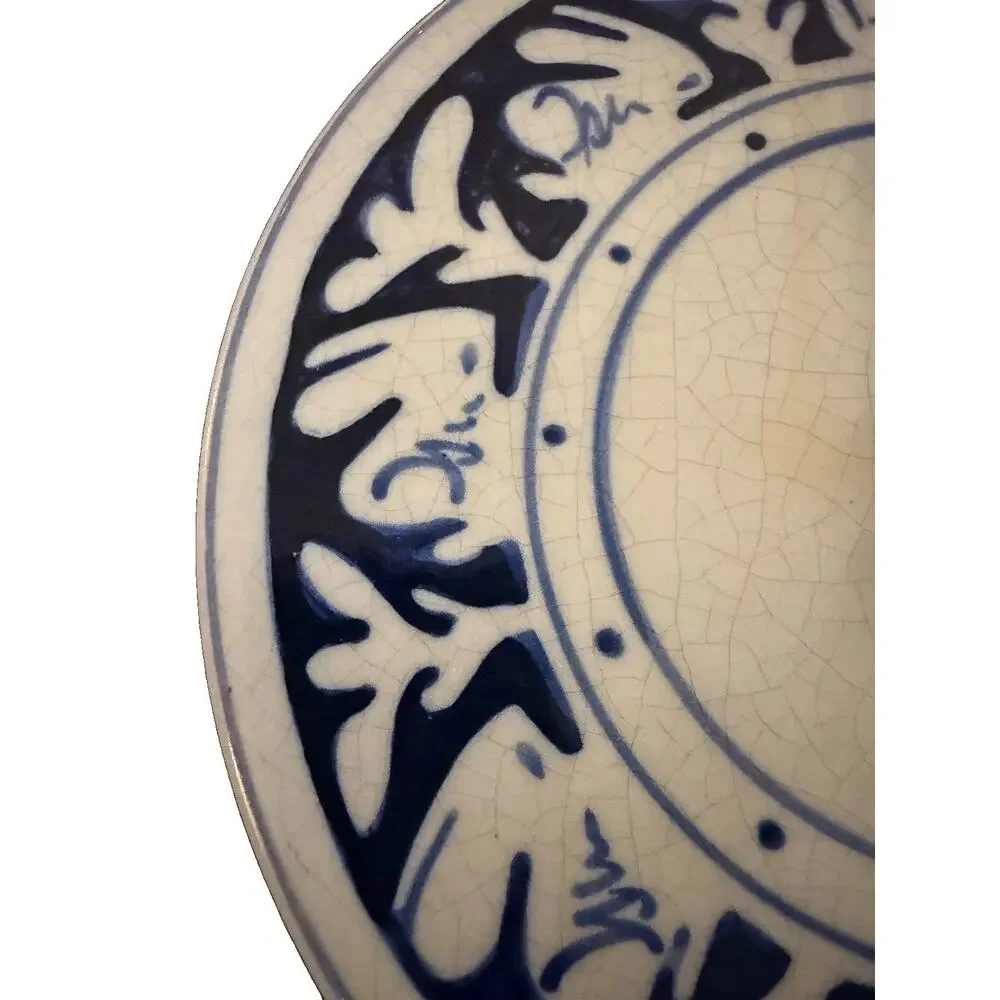 VTG 1988 Nash Pottery Dedham Bunny Clock Plate WORKS Signed NP Blue&White